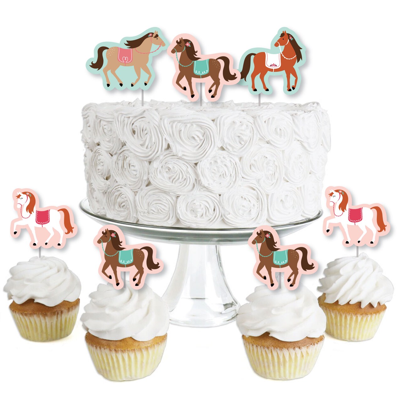 Big Dot of Happiness Run Wild Horses - Dessert Cupcake Toppers - Pony Birthday Party Clear Treat Picks - Set of 24